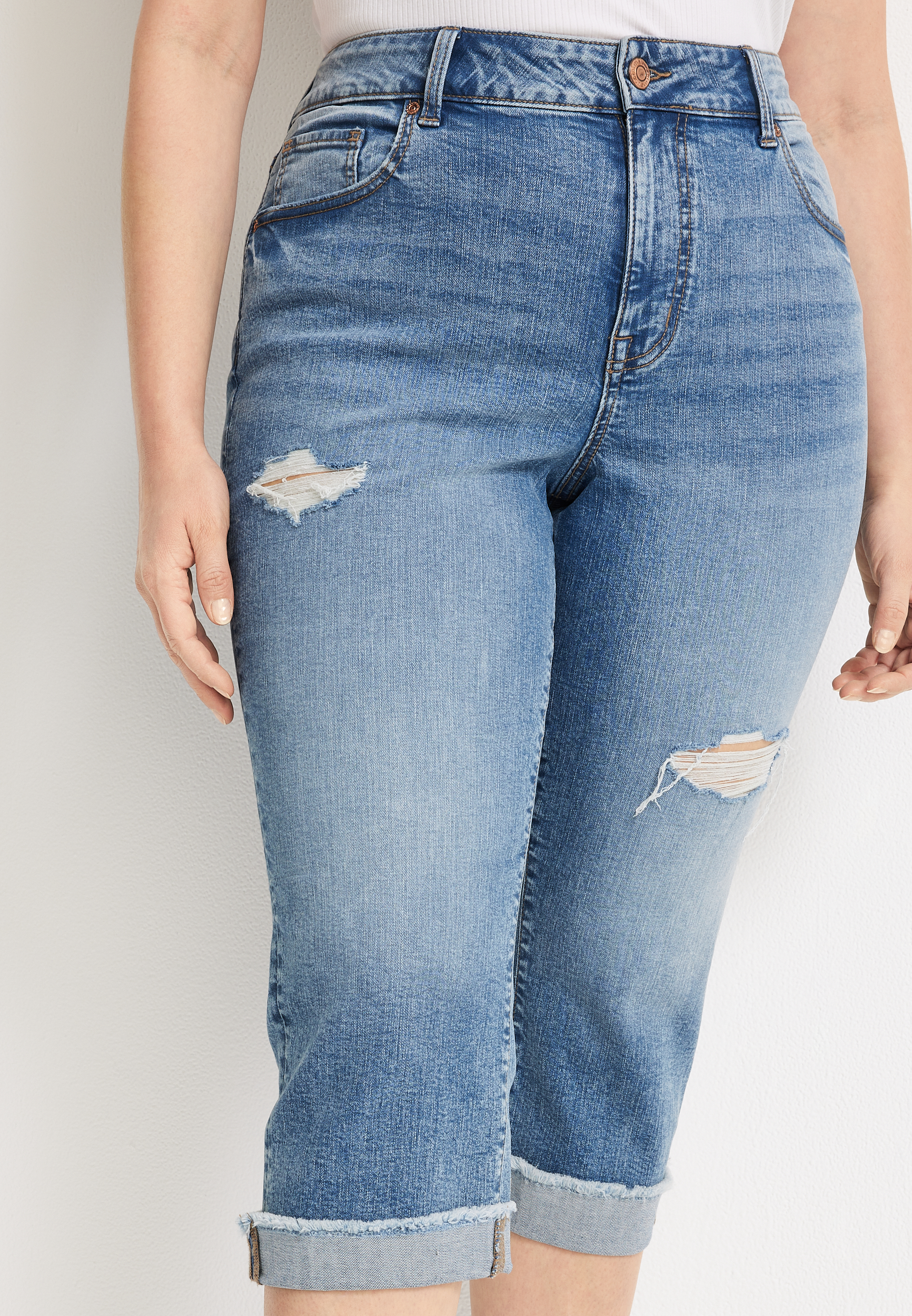 Plus Size m jeans by maurices&trade; Curvy High Rise Ripped Capri, C3337, large