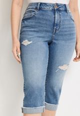 Plus Size m jeans by maurices&trade; Curvy High Rise Ripped Capri, C3337, small