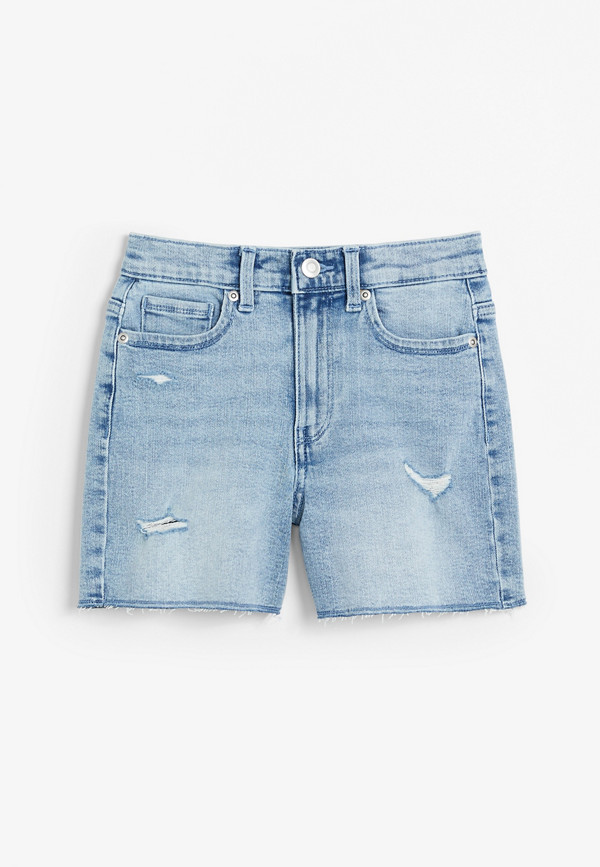 Girls High Rise Ripped Denim 4in Short | maurices