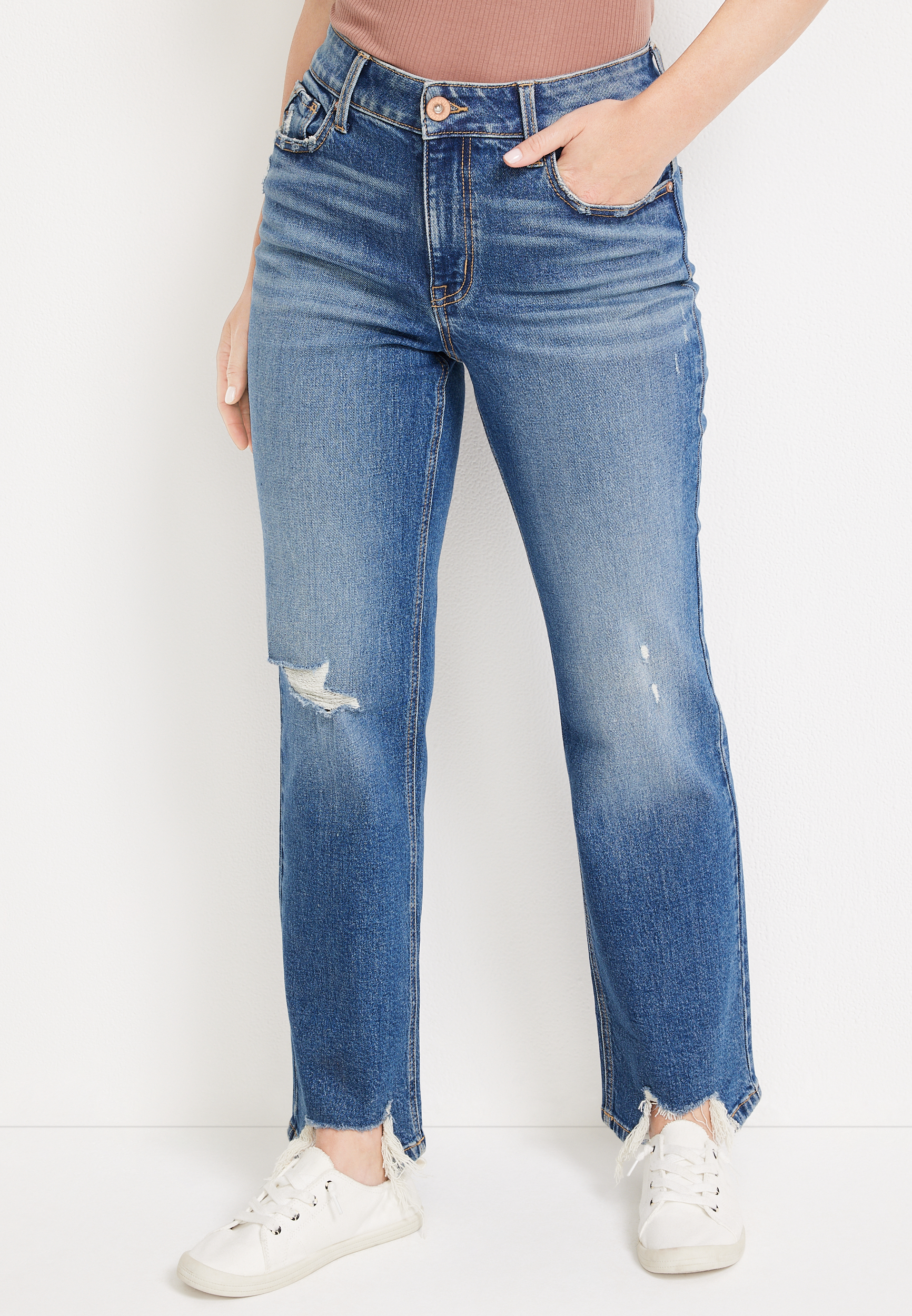 edgely™ Super High Rise Relaxed Straight Ripped Jean | maurices