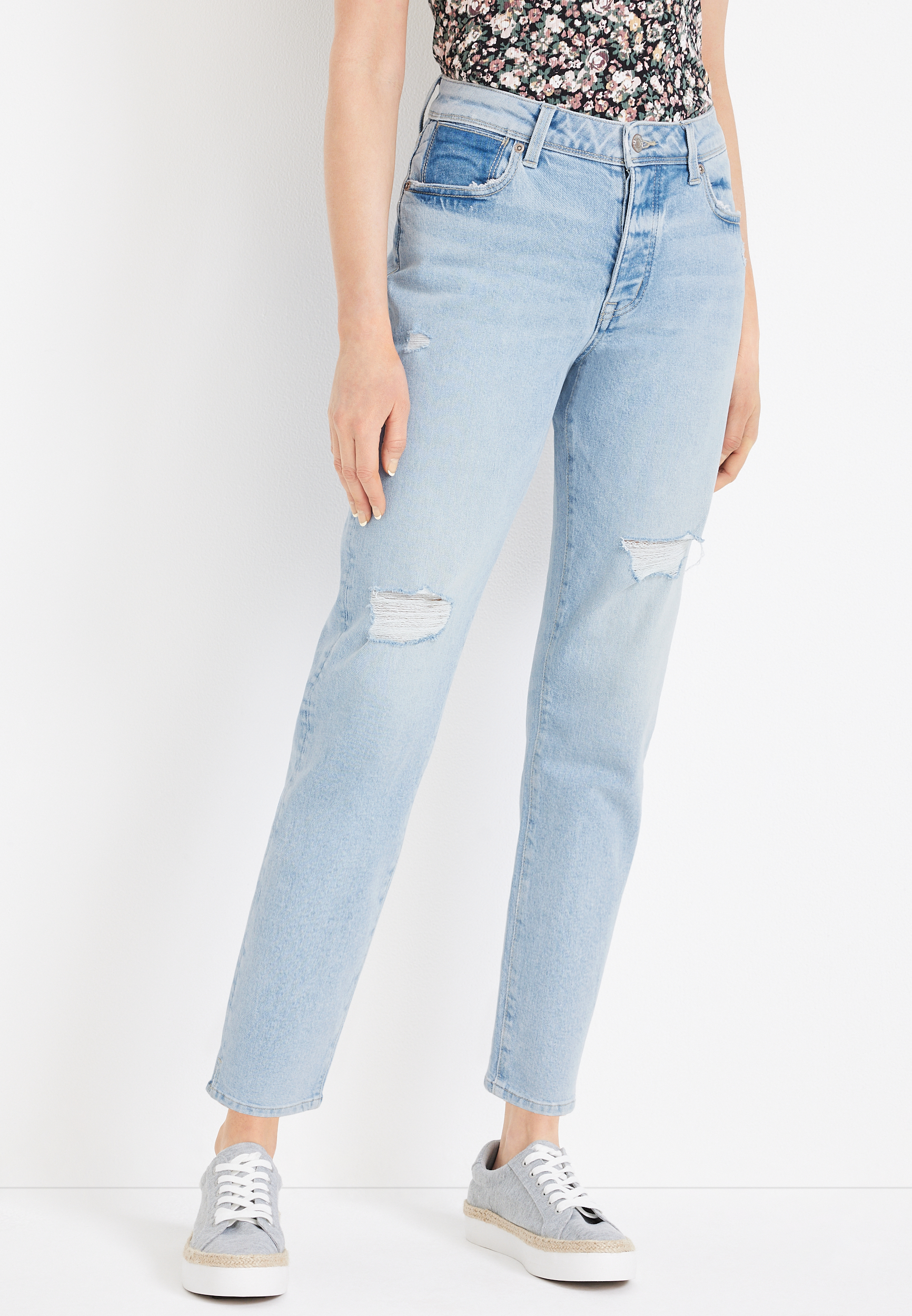 m jeans by maurices™ Tapered High Rise Ripped Jean | maurices