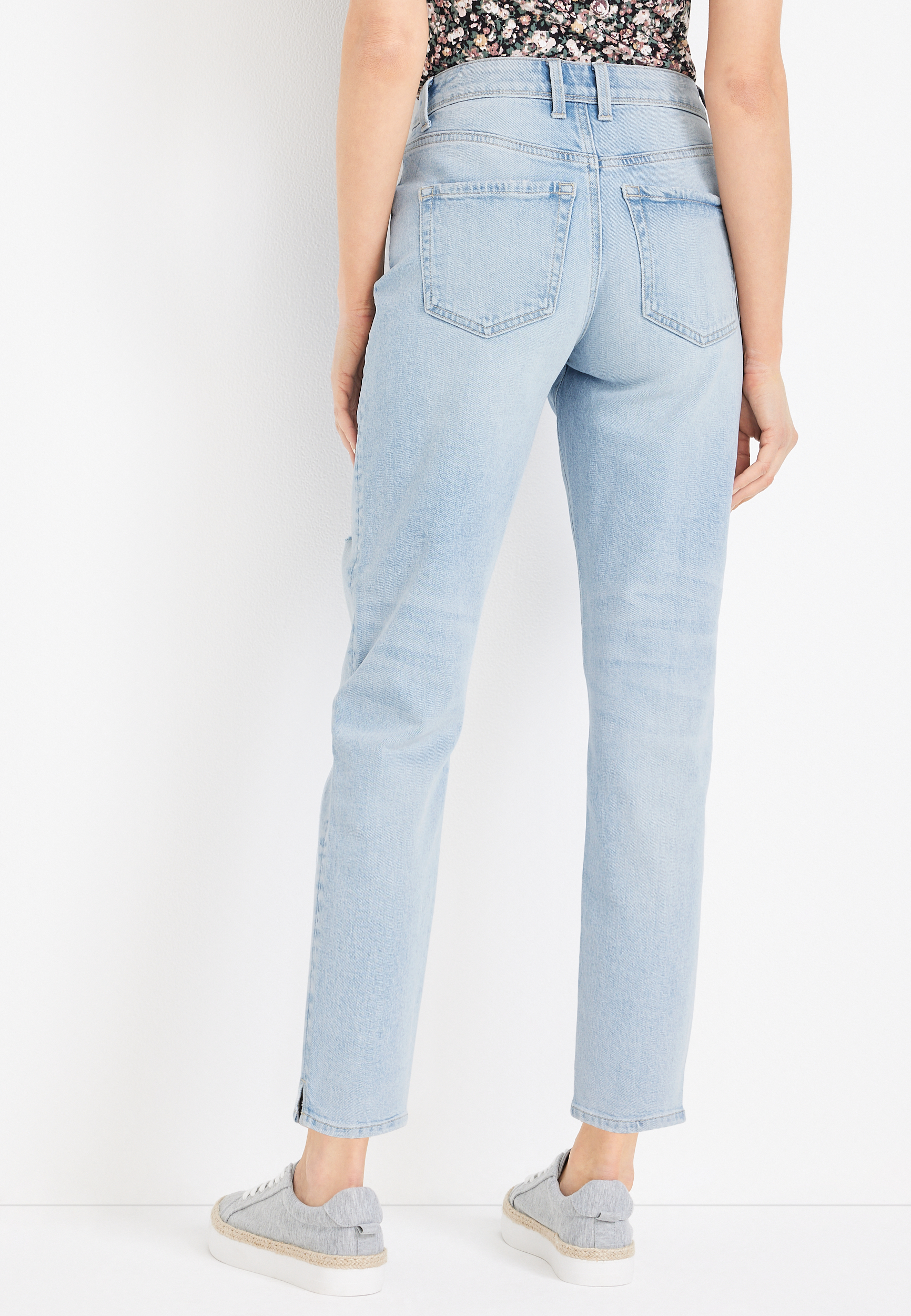 m jeans by maurices&trade; Tapered High Rise Ripped Jean, LIGHT SANDBLAST, large