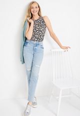 m jeans by maurices&trade; Tapered High Rise Ripped Jean, LIGHT SANDBLAST, small