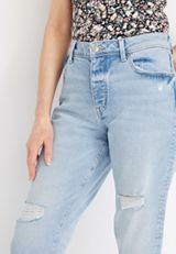 m jeans by maurices&trade; Tapered High Rise Ripped Jean, LIGHT SANDBLAST, small