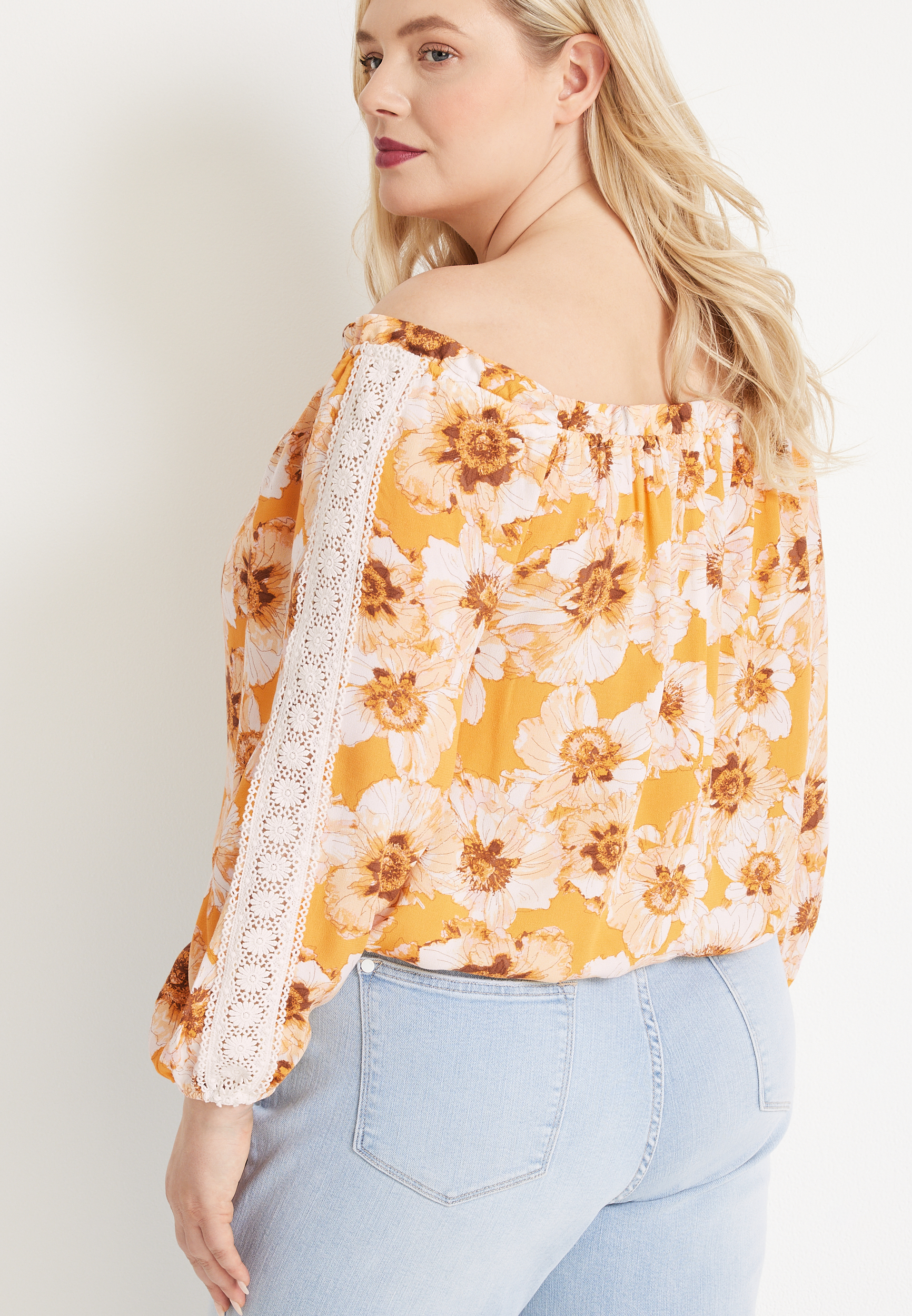 Plus Size Floral Off The Shoulder Blouse, C8319, large