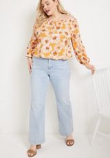 Plus Size Floral Off The Shoulder Blouse, C8319, small