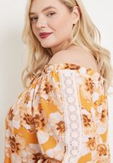 Plus Size Floral Off The Shoulder Blouse, C8319, small