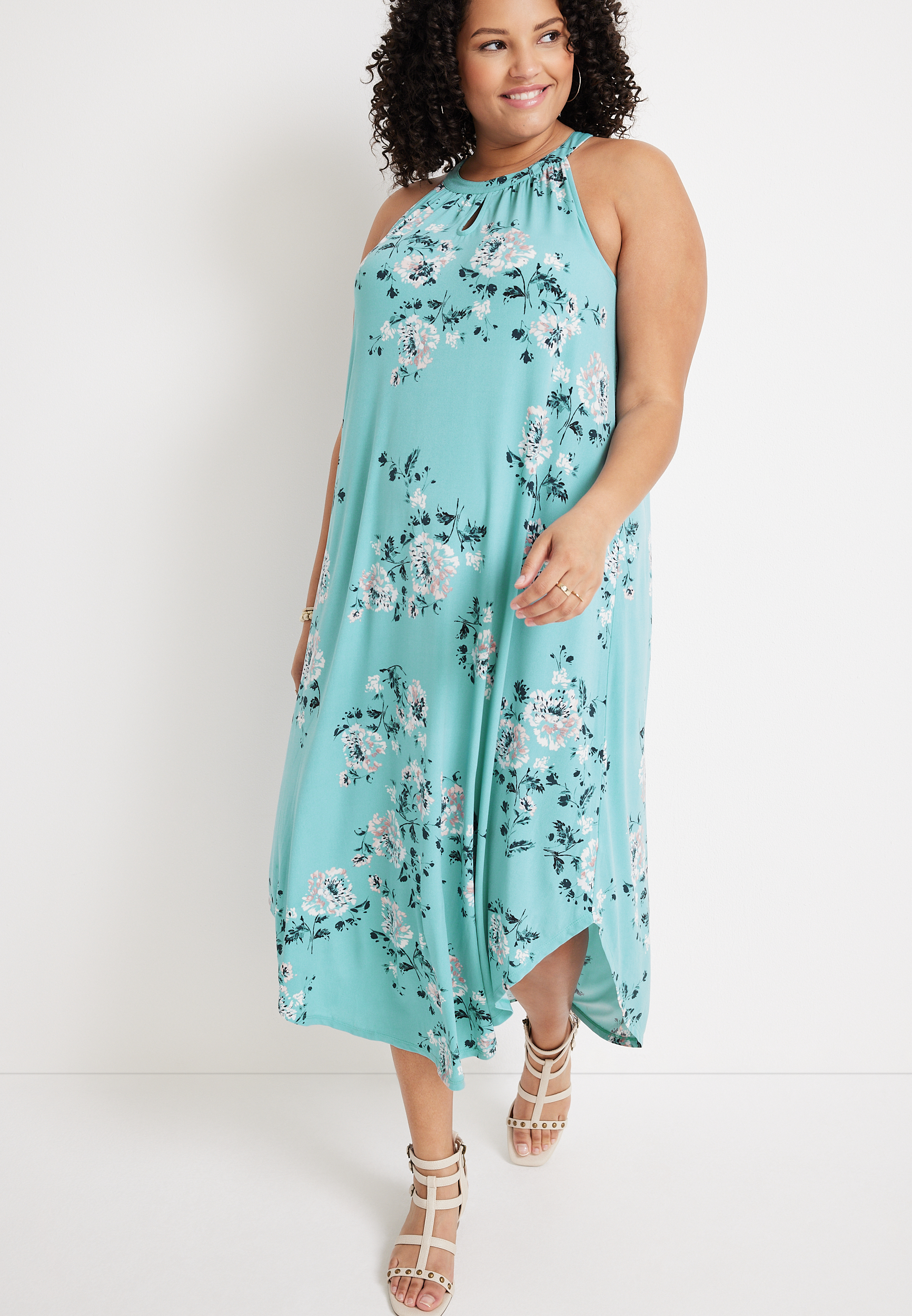chinese dress ladies Final Sale Plus Size Halter Maxi Dress In Lime Black and White main image 1