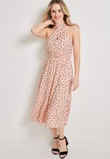 Polka Dot Halter Neck Midi Dress, C8321, small