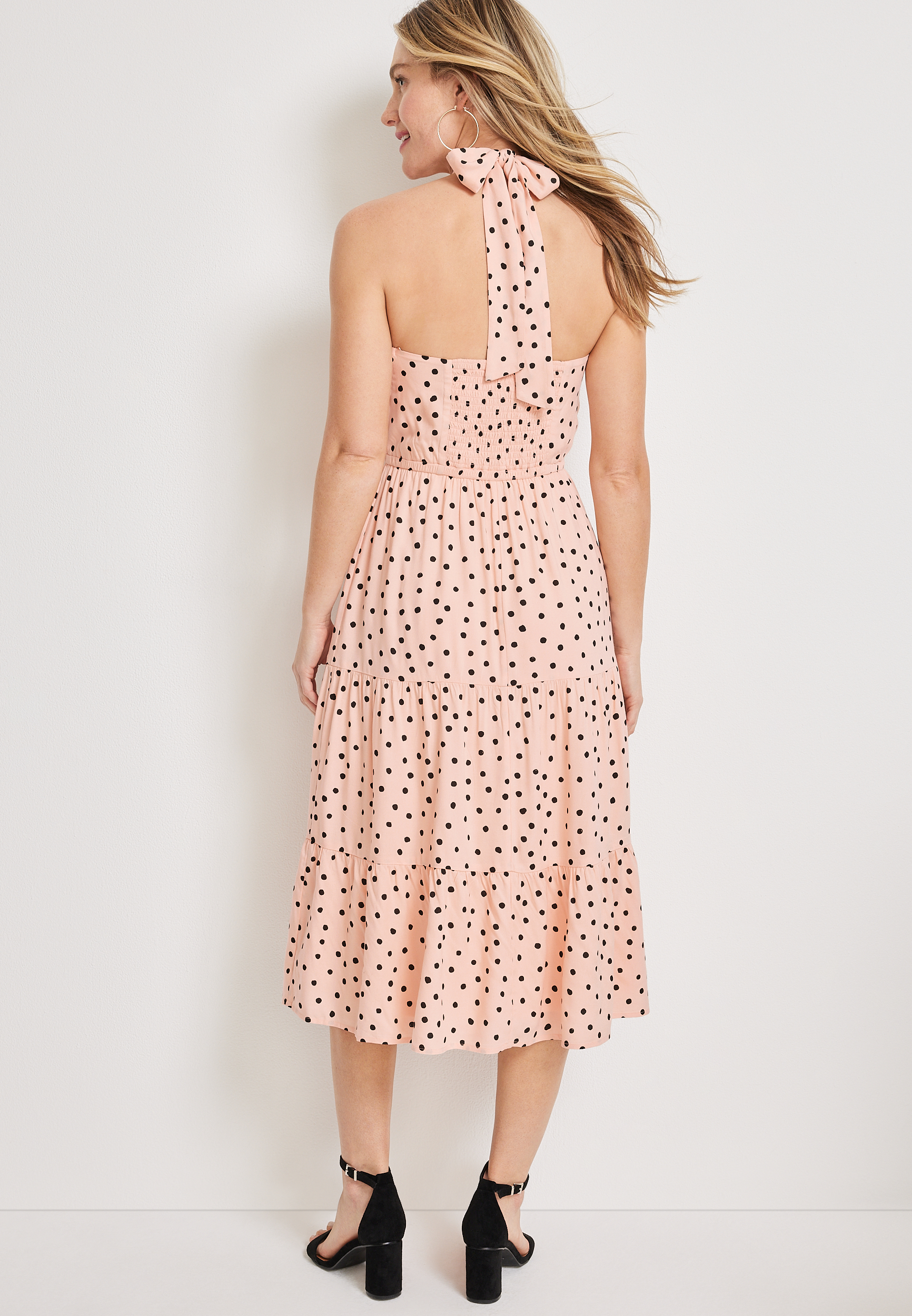Polka Dot Halter Neck Midi Dress, C8321, large