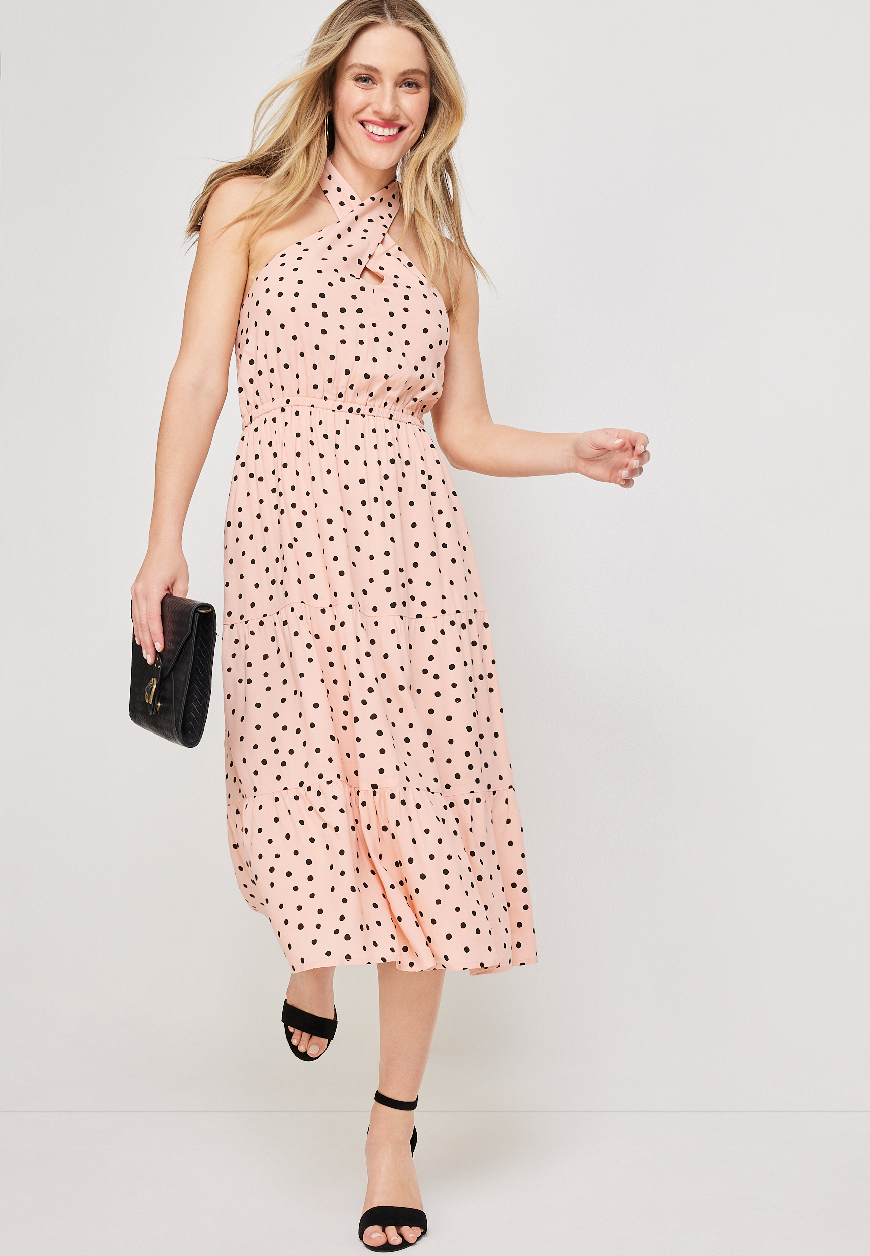 Polka Dot Halter Neck Midi Dress, C8321, large