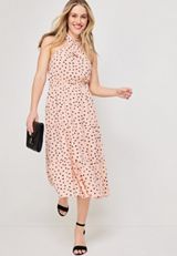 Polka Dot Halter Neck Midi Dress, C8321, small