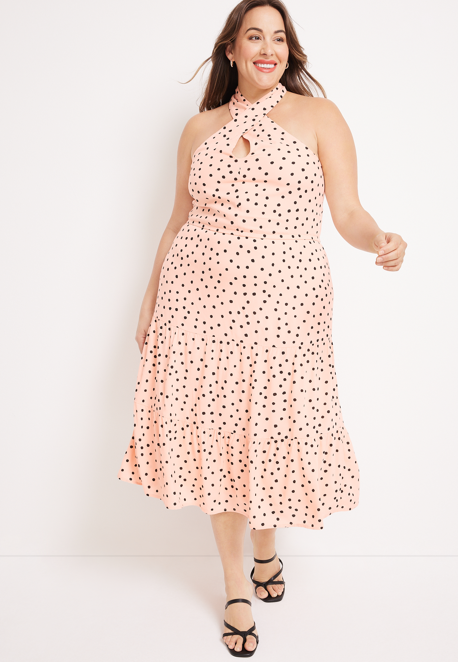 white christmas dresses Halter Pink Bridesmaid Dress Plus Size Chiffon Wedding Party Dress for Girls main image 0