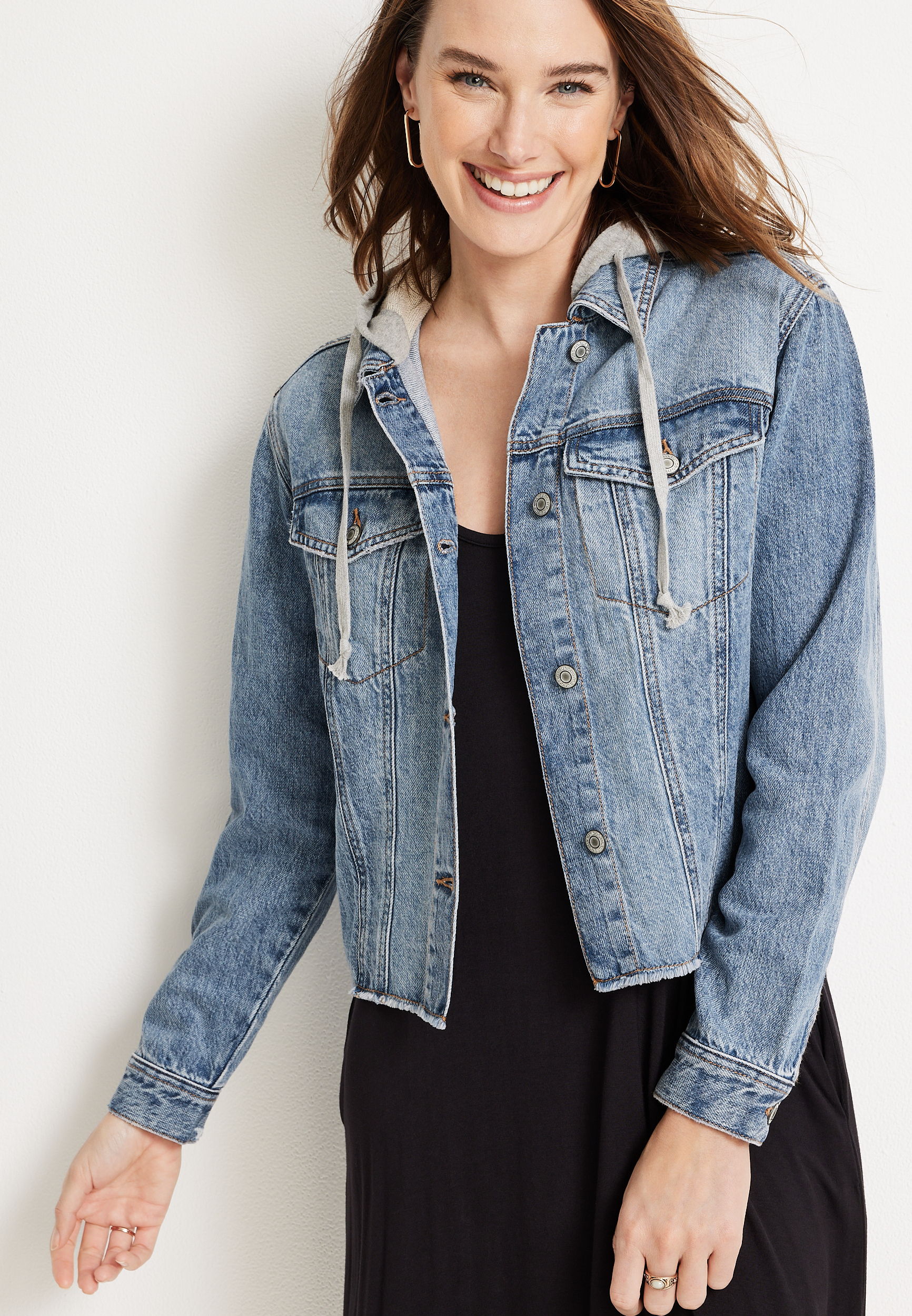 Cropped Denim Hooded Jacket maurices