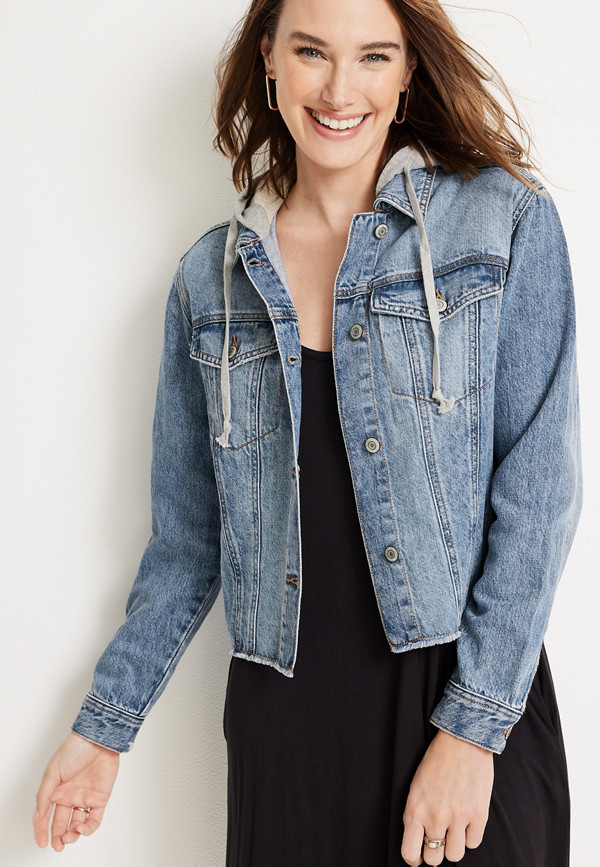 Cropped Denim Hooded Jacket | maurices
