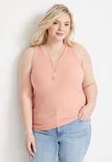 Plus Size Highline Ribbed V Neck Tank Top, , small