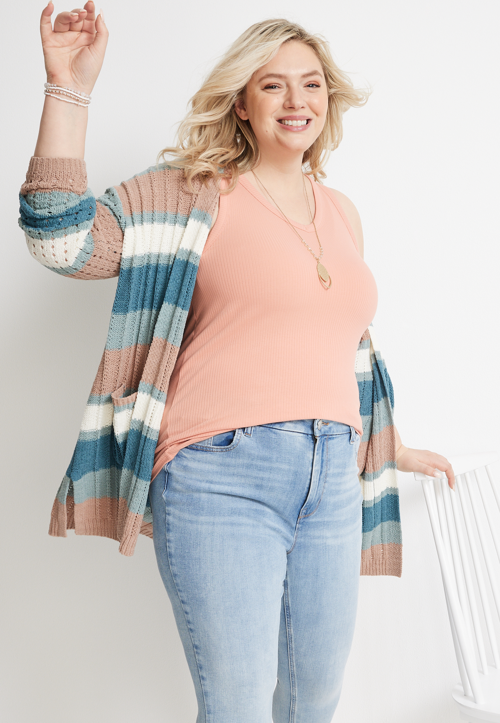Plus Size Highline Ribbed V Neck Tank Top, , large