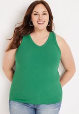 Plus Size Highline Ribbed V Neck Tank Top, C2765, small