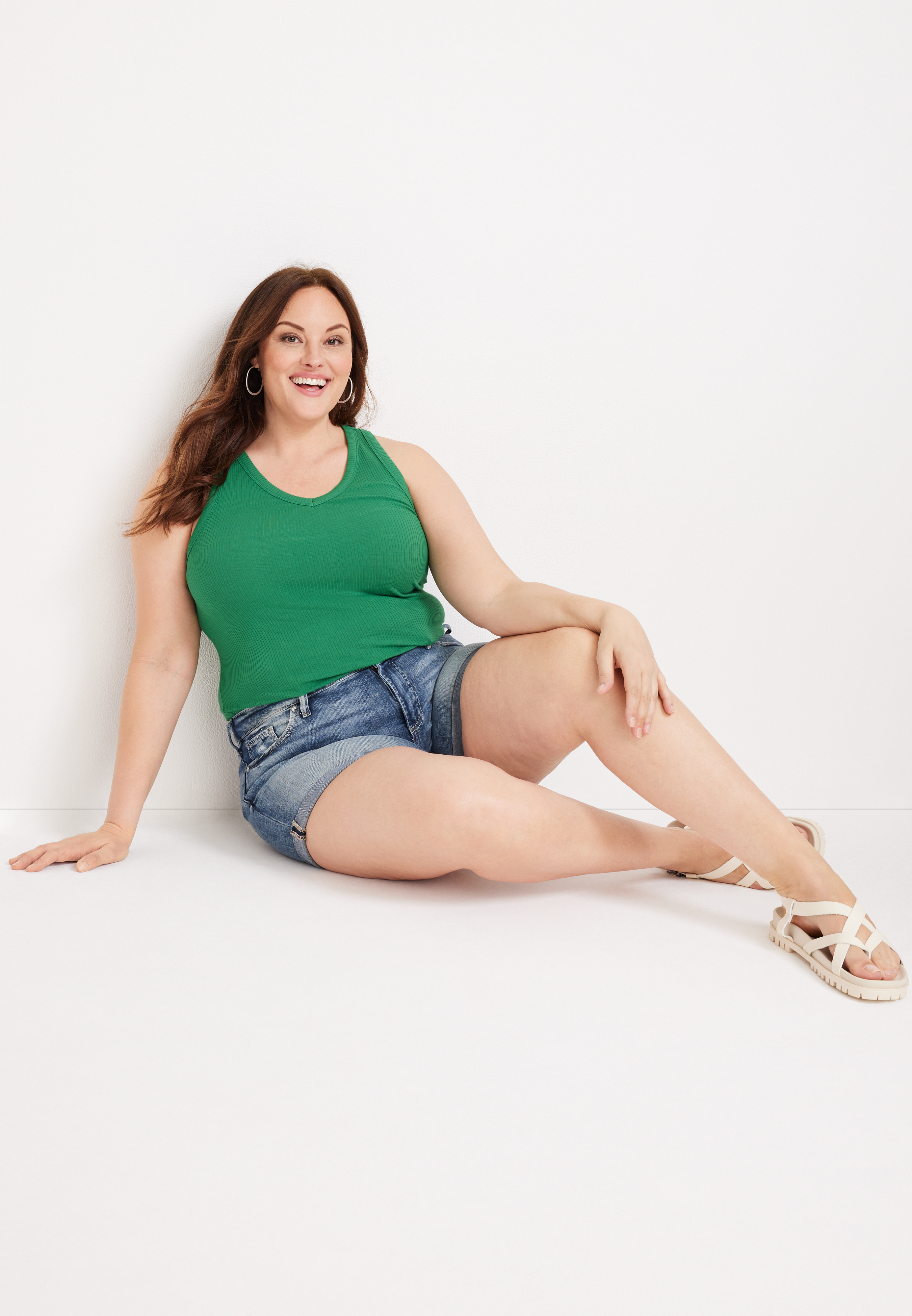 Plus Size Highline Ribbed V Neck Tank Top, C2765, large