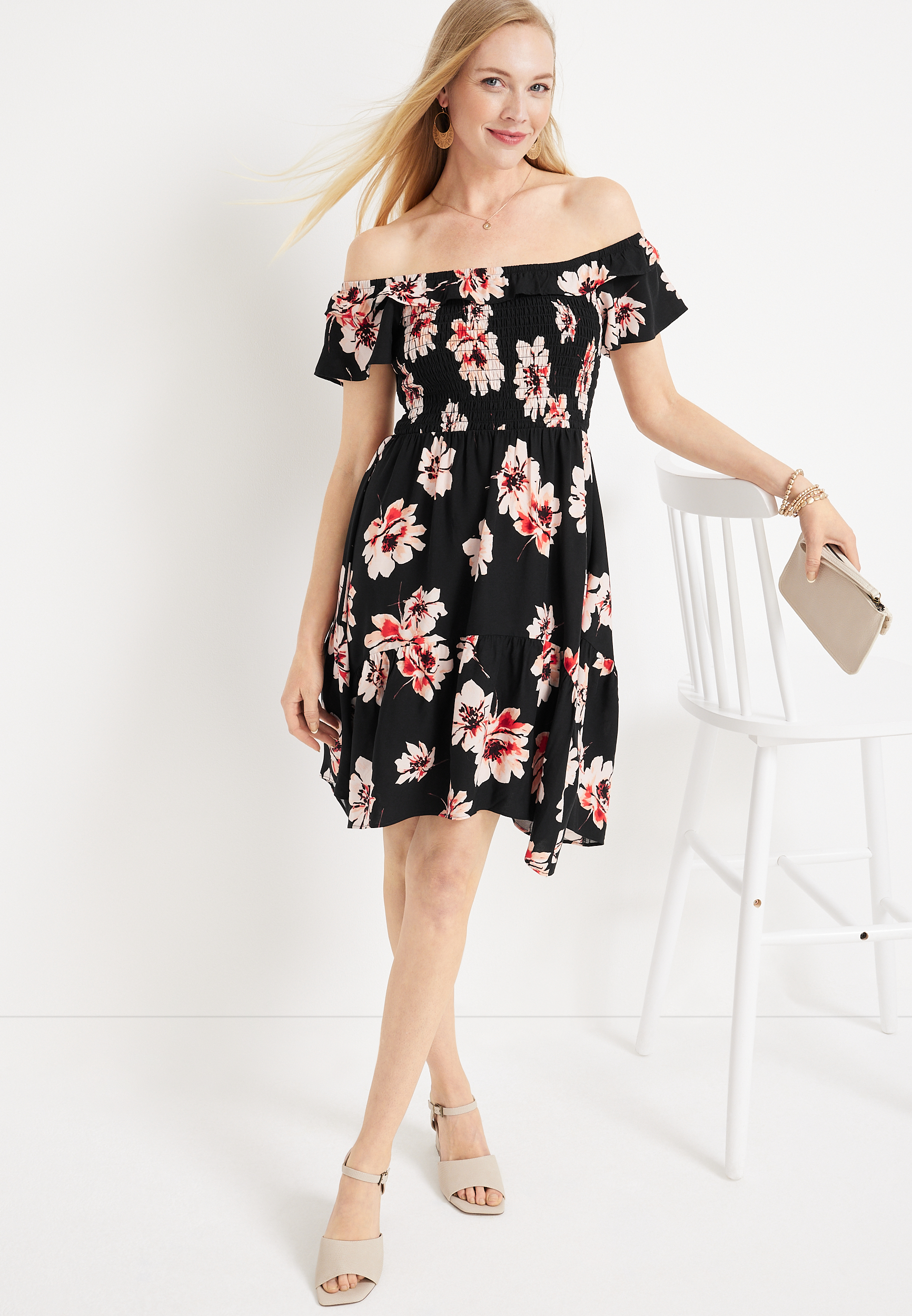 Floral Off The Shoulder Mini Dress, C1756, large