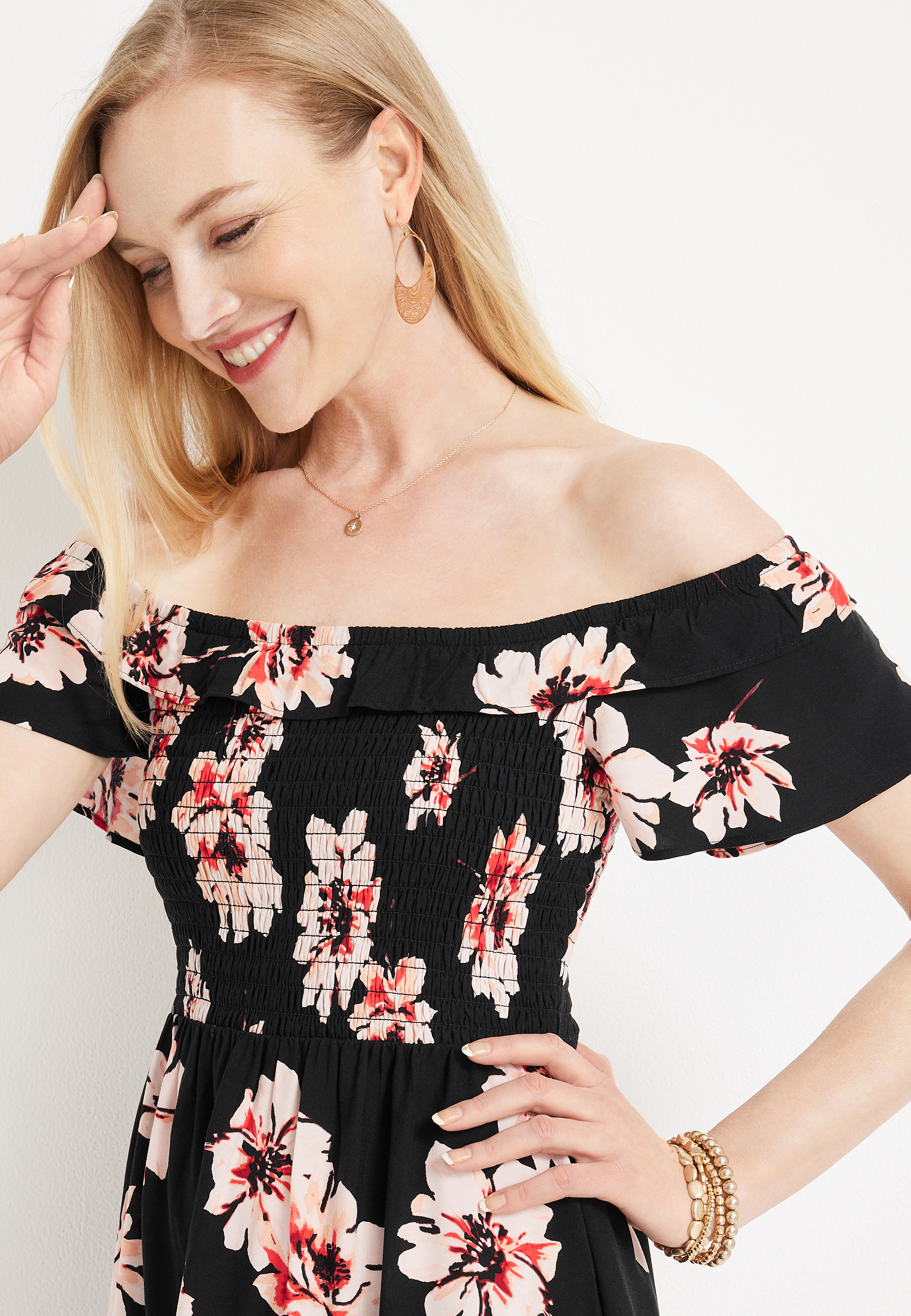 Floral Off The Shoulder Mini Dress, C1756, large