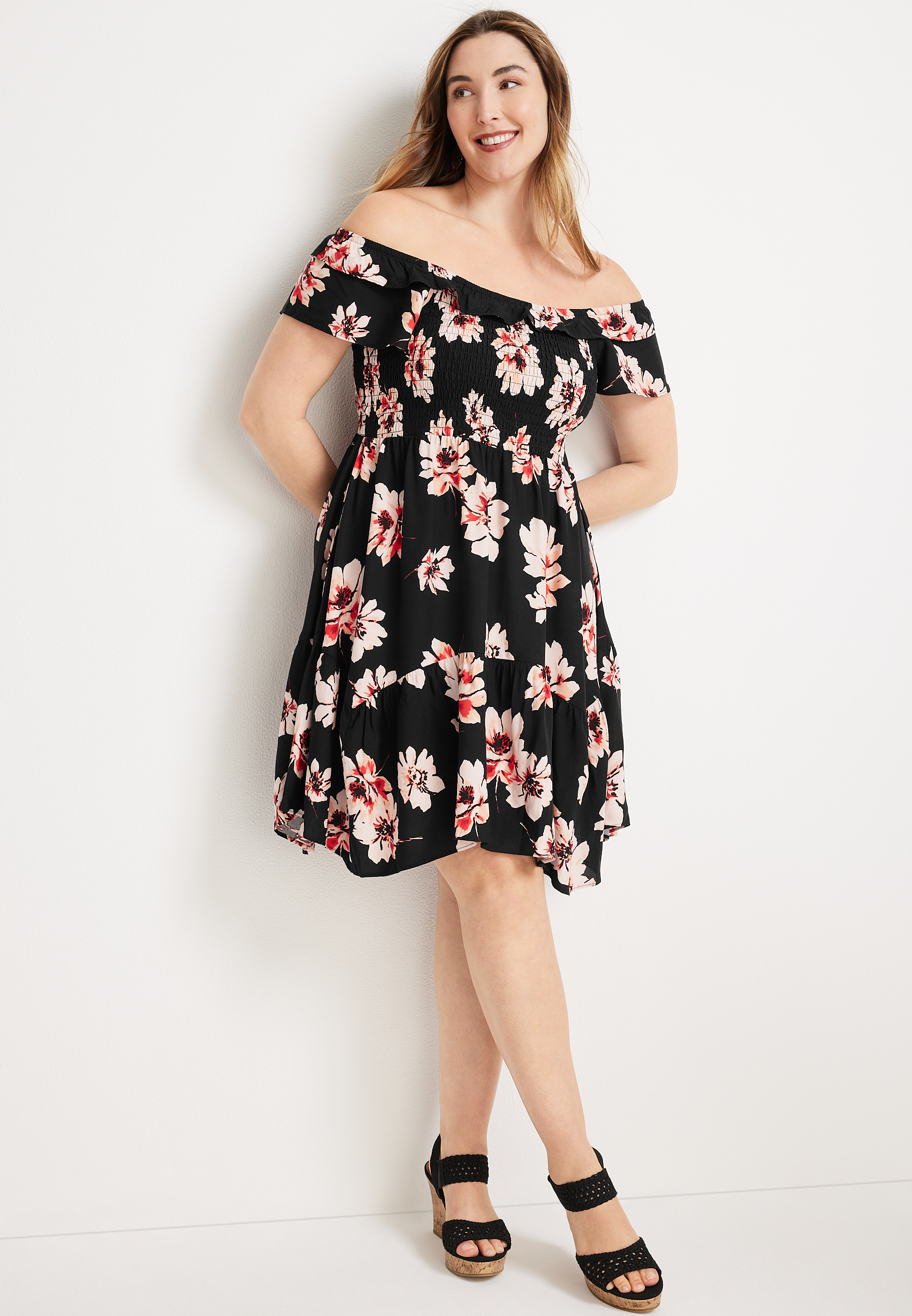 maurices off the shoulder dress Plus Size Floral Off The Shoulder Mini Dress