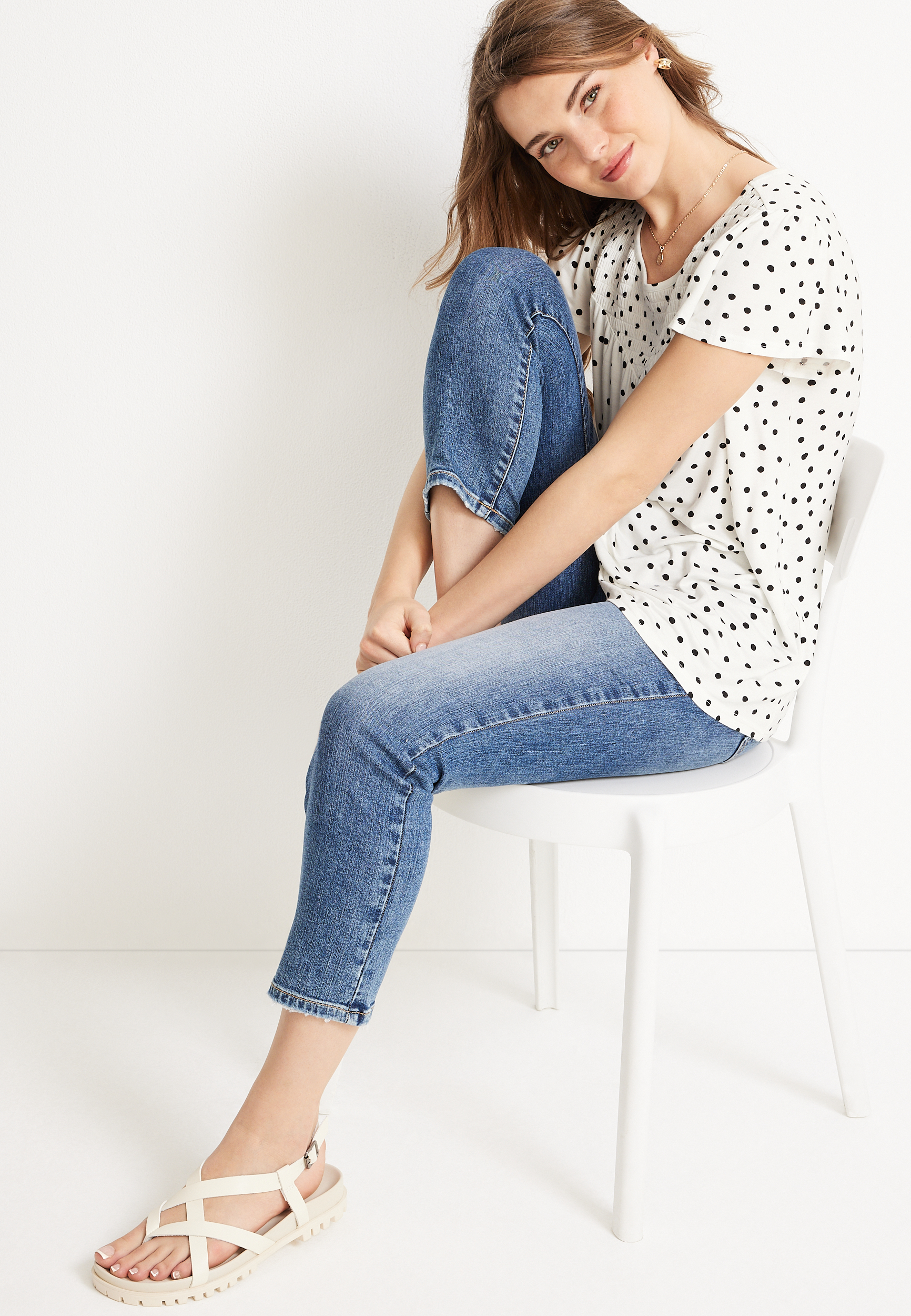 Fairlane Polka Dot Flutter Tee, SOFT WHITE COMBO, large