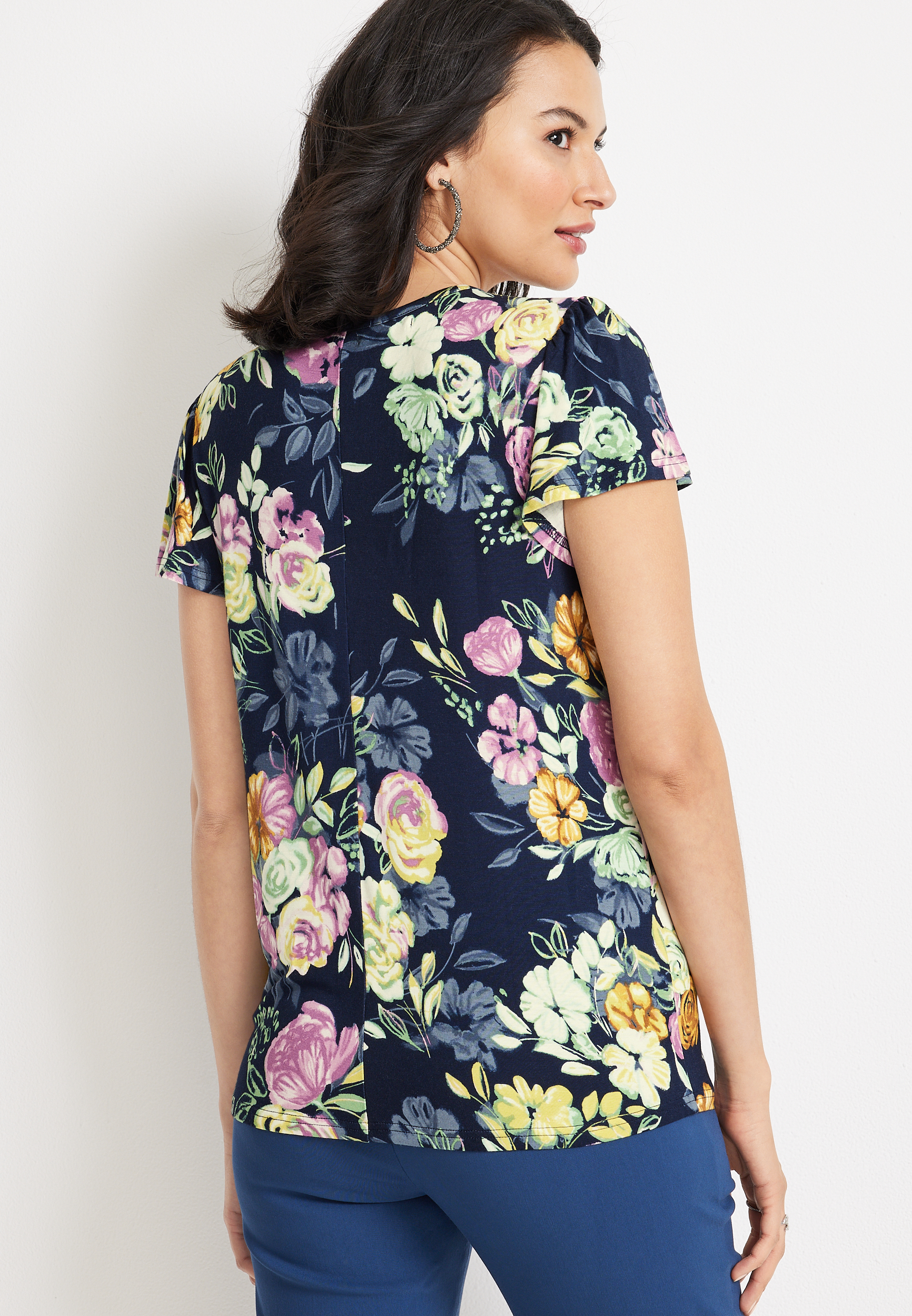 Floral Fairlane Flutter Tee, BLUE JASMINE COMBO, large