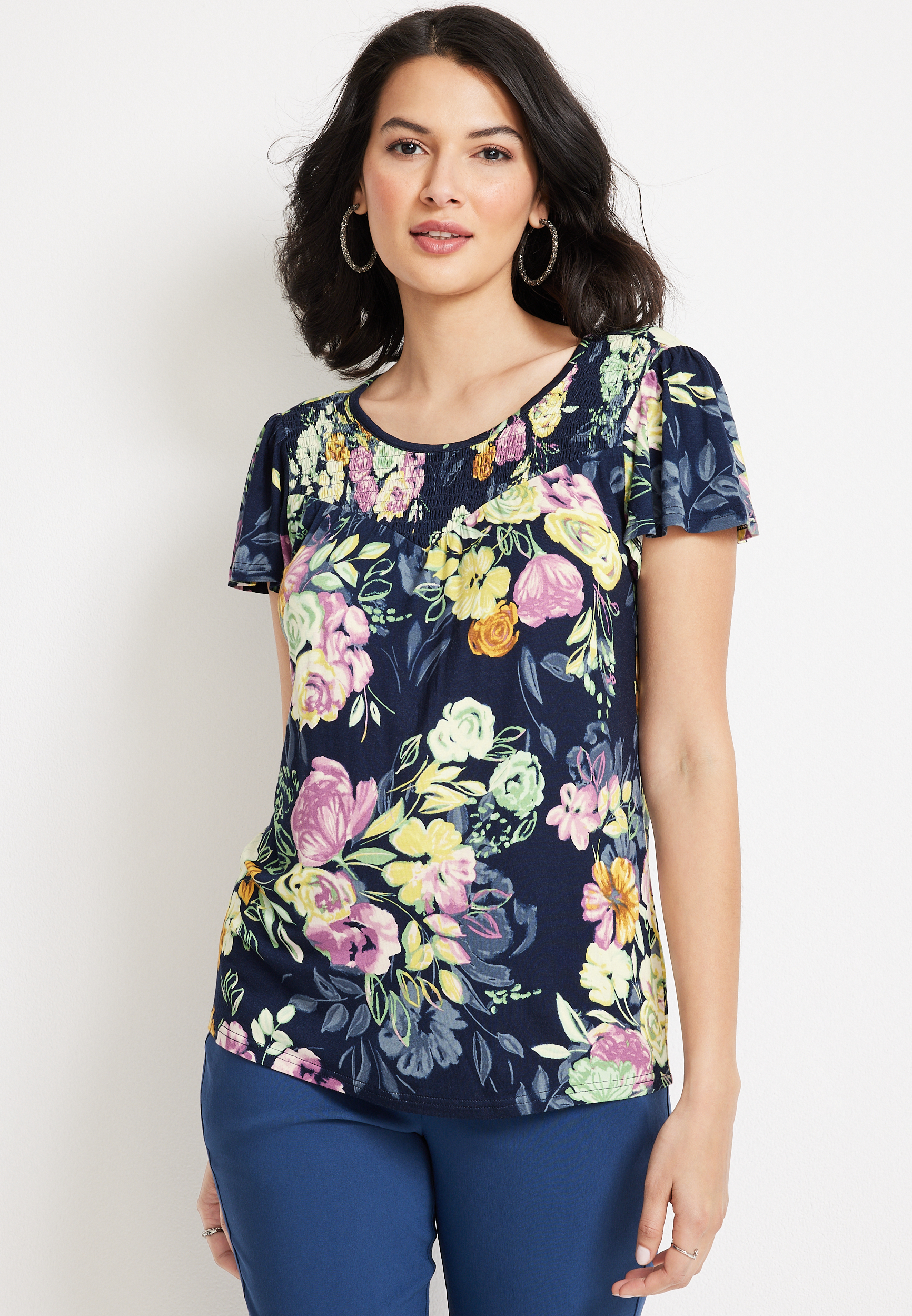 Floral Fairlane Flutter Tee, BLUE JASMINE COMBO, large