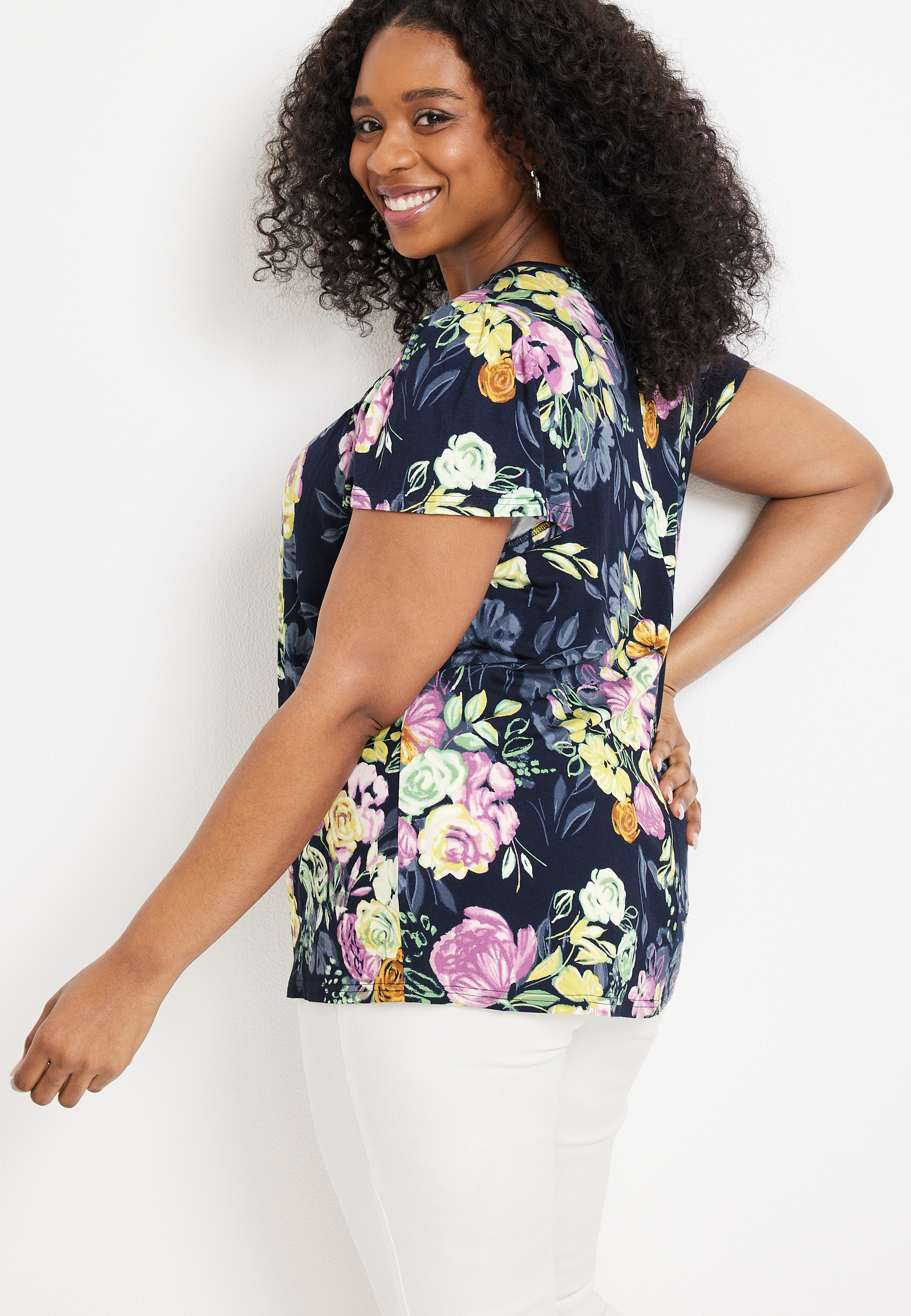 Plus Size Floral Fairlane Flutter Tee, C1943, large