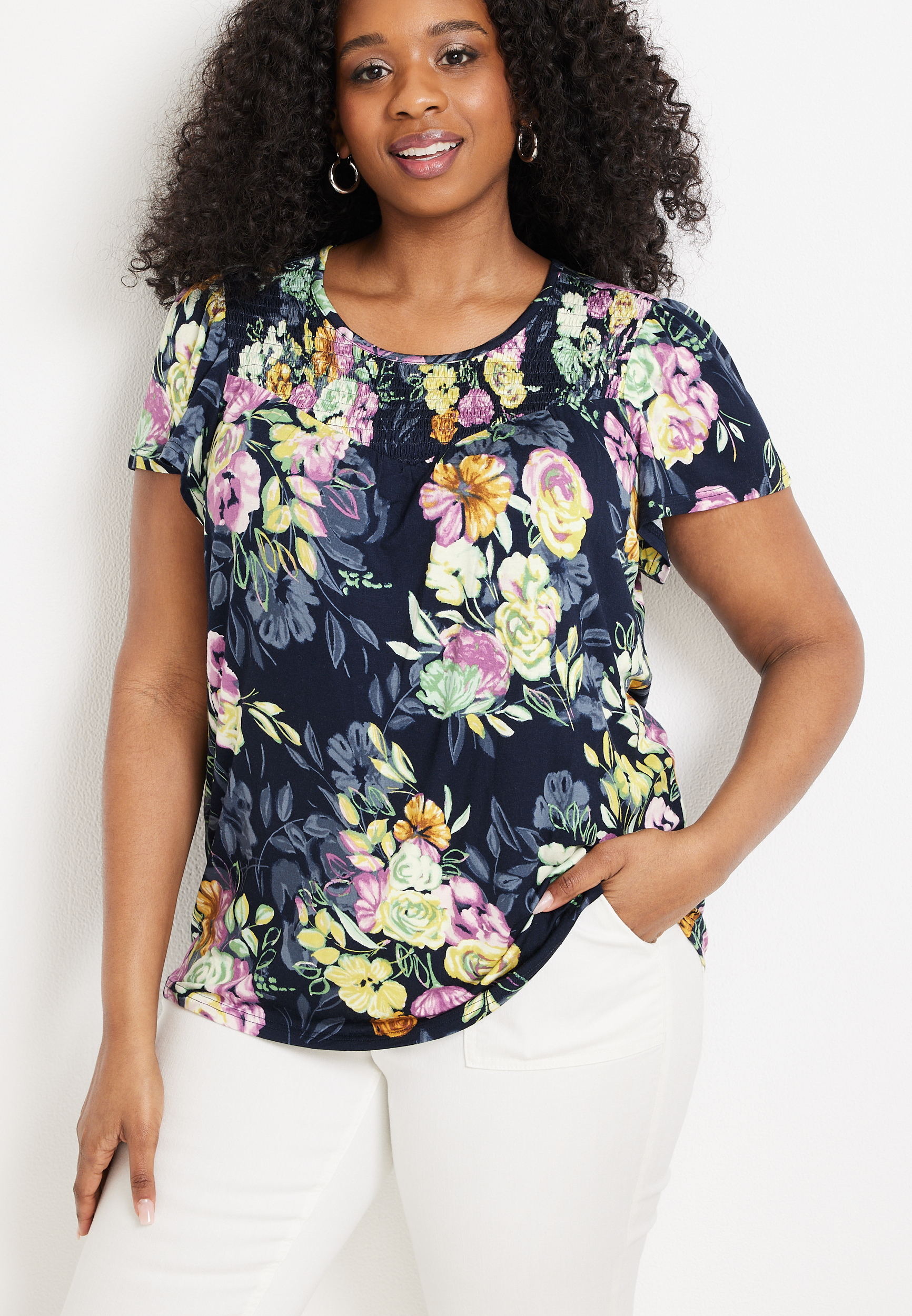 Plus Size Floral Fairlane Flutter Tee, C1943, large