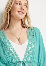Front Tie Crochet Trim Kimono, C3181, small