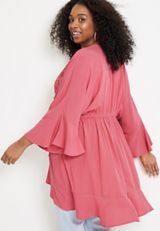 Plus Size Front Tie Crochet Trim Kimono, C6301, small