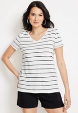 24/7 Dawson Striped V Neck Tee, C2380, small