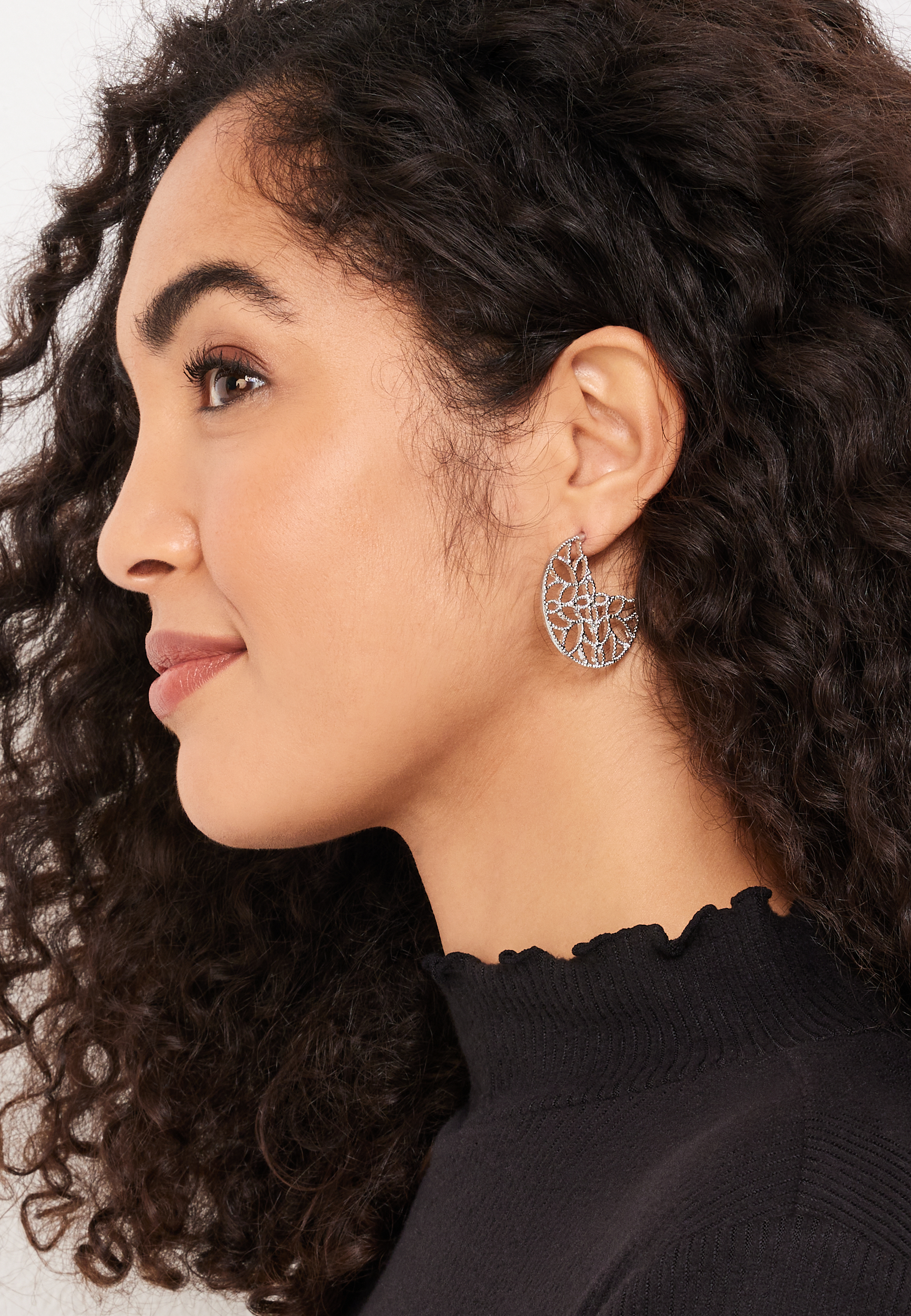 Silver Filigree Hoop Earrings, C431, large