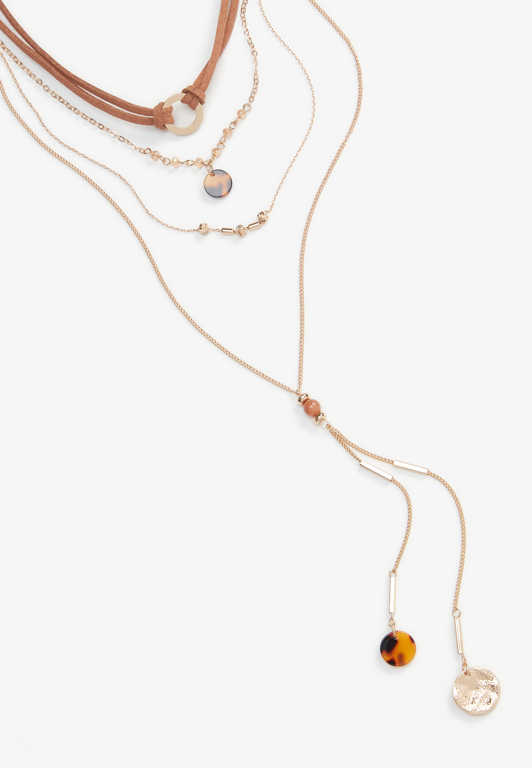 Layered Suede And Gold Choker Necklace, , large