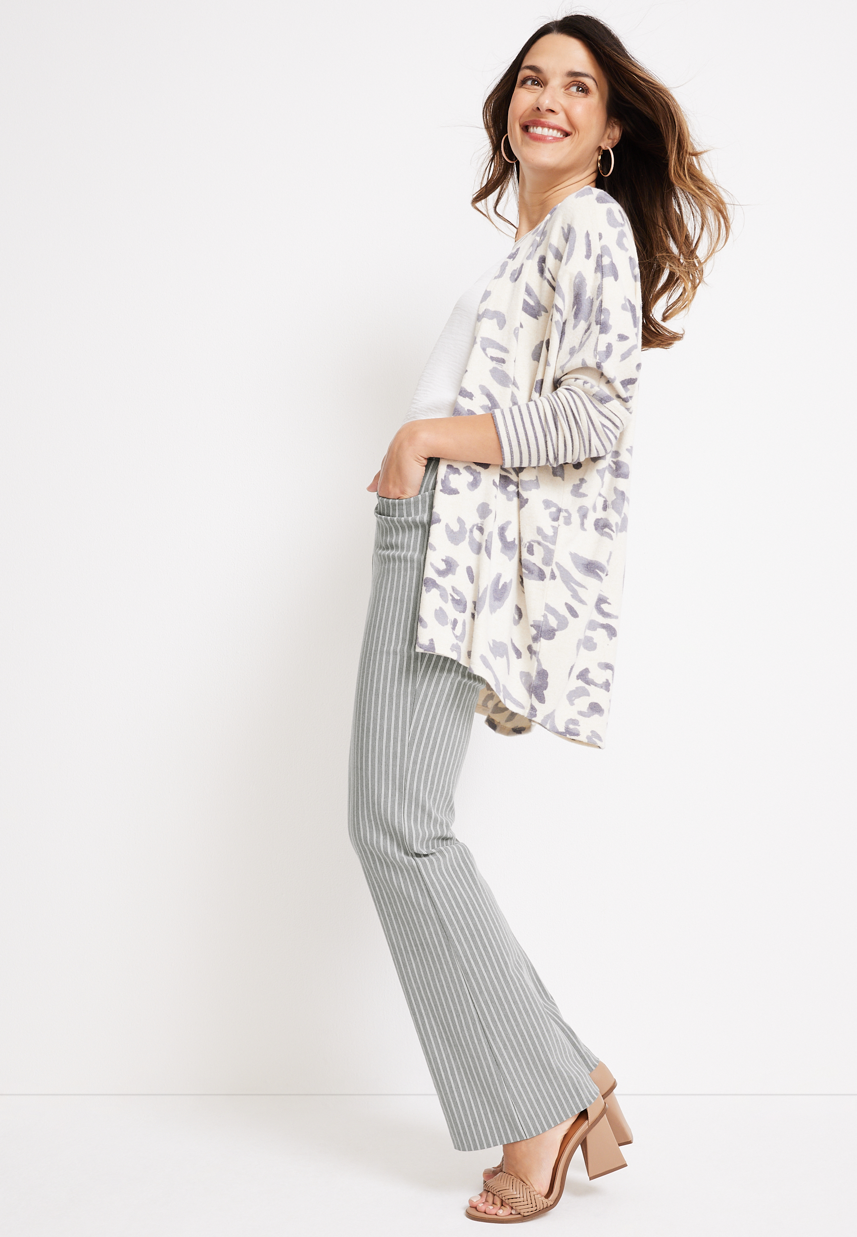 Bengaline Mid Rise Striped Flare Pant, GRAY COMBO, large