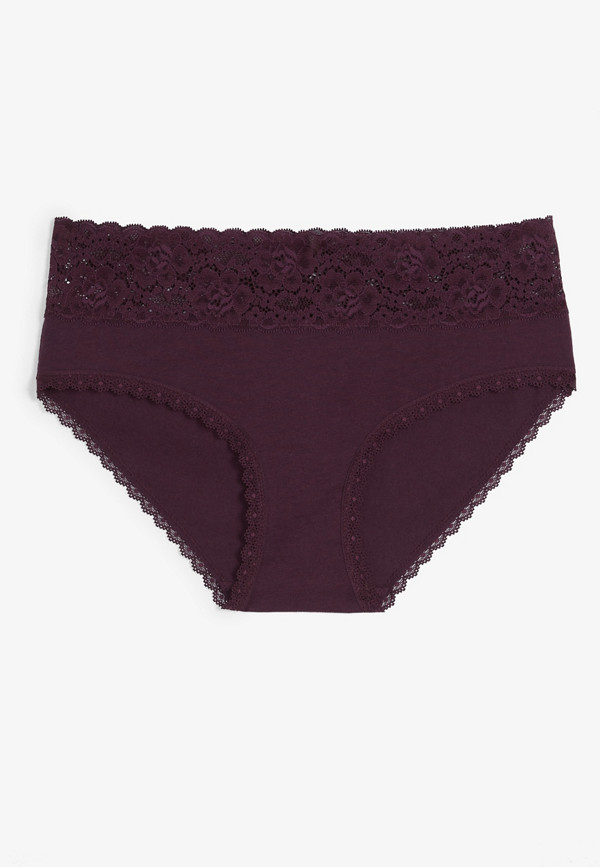 Simply Comfy Wide Lace Trim Cotton Hipster Panty | maurices