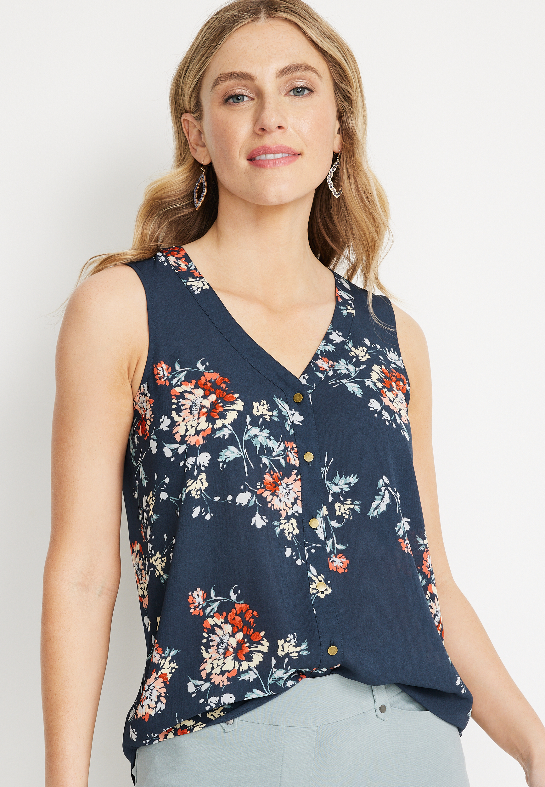 Madison Floral Button Down Tank Top | maurices