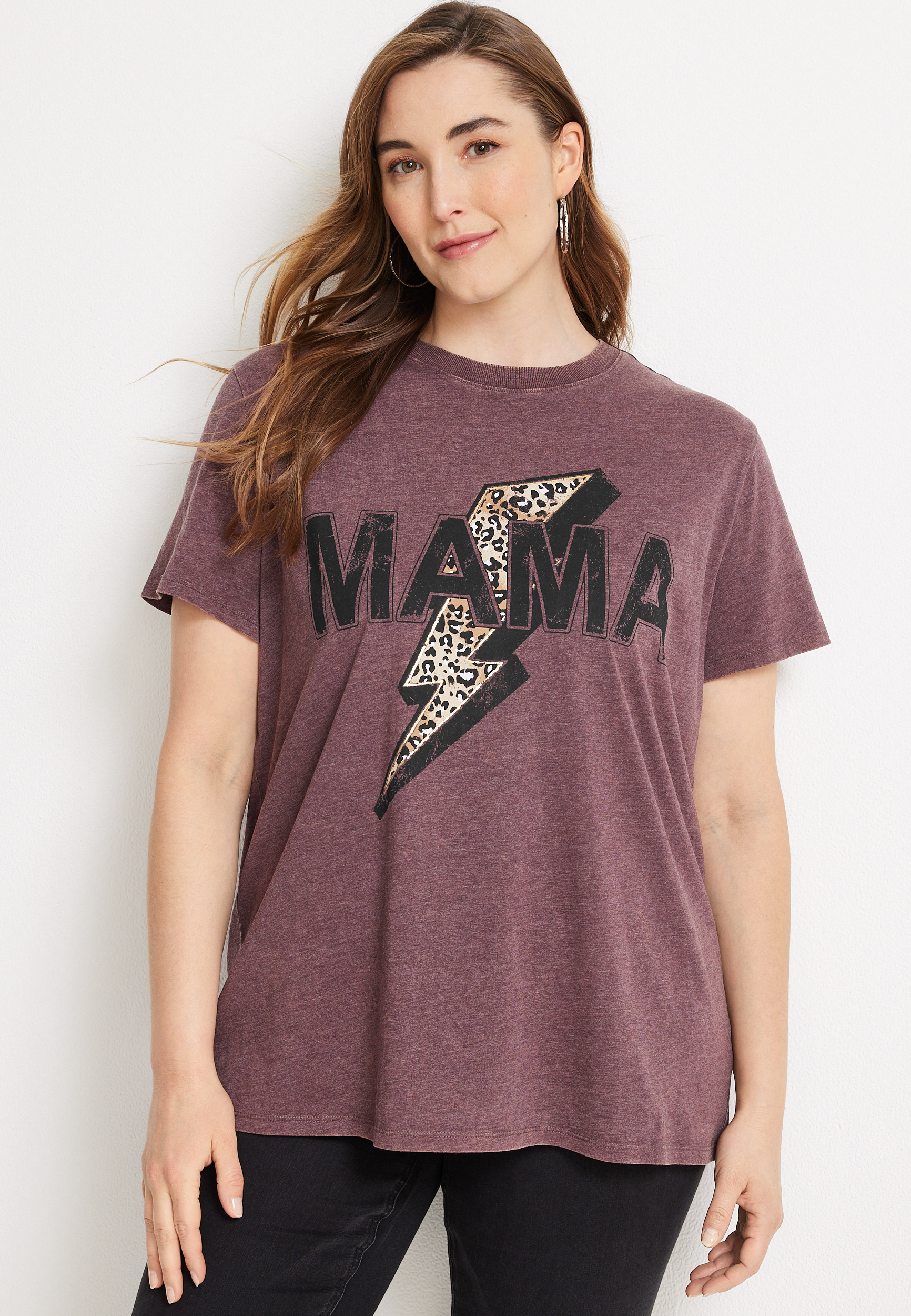 Plus Size Mama Leopard Lighting Bolt Graphic Tee, C3215, large