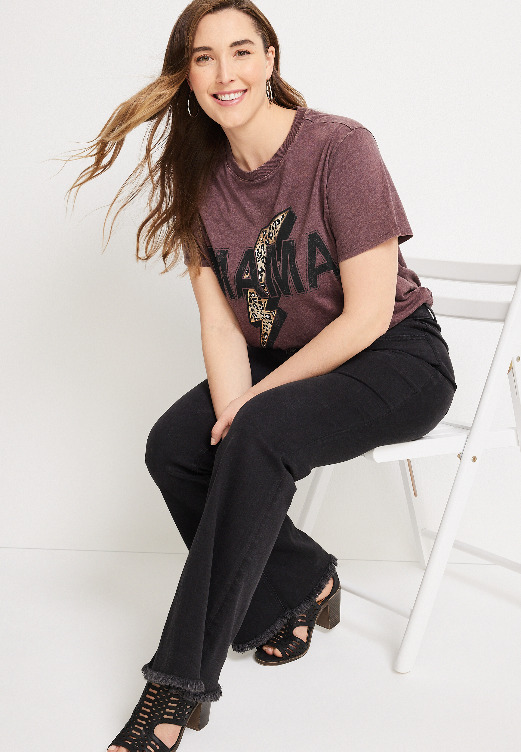 Plus Size Mama Leopard Lighting Bolt Graphic Tee, C3215, large