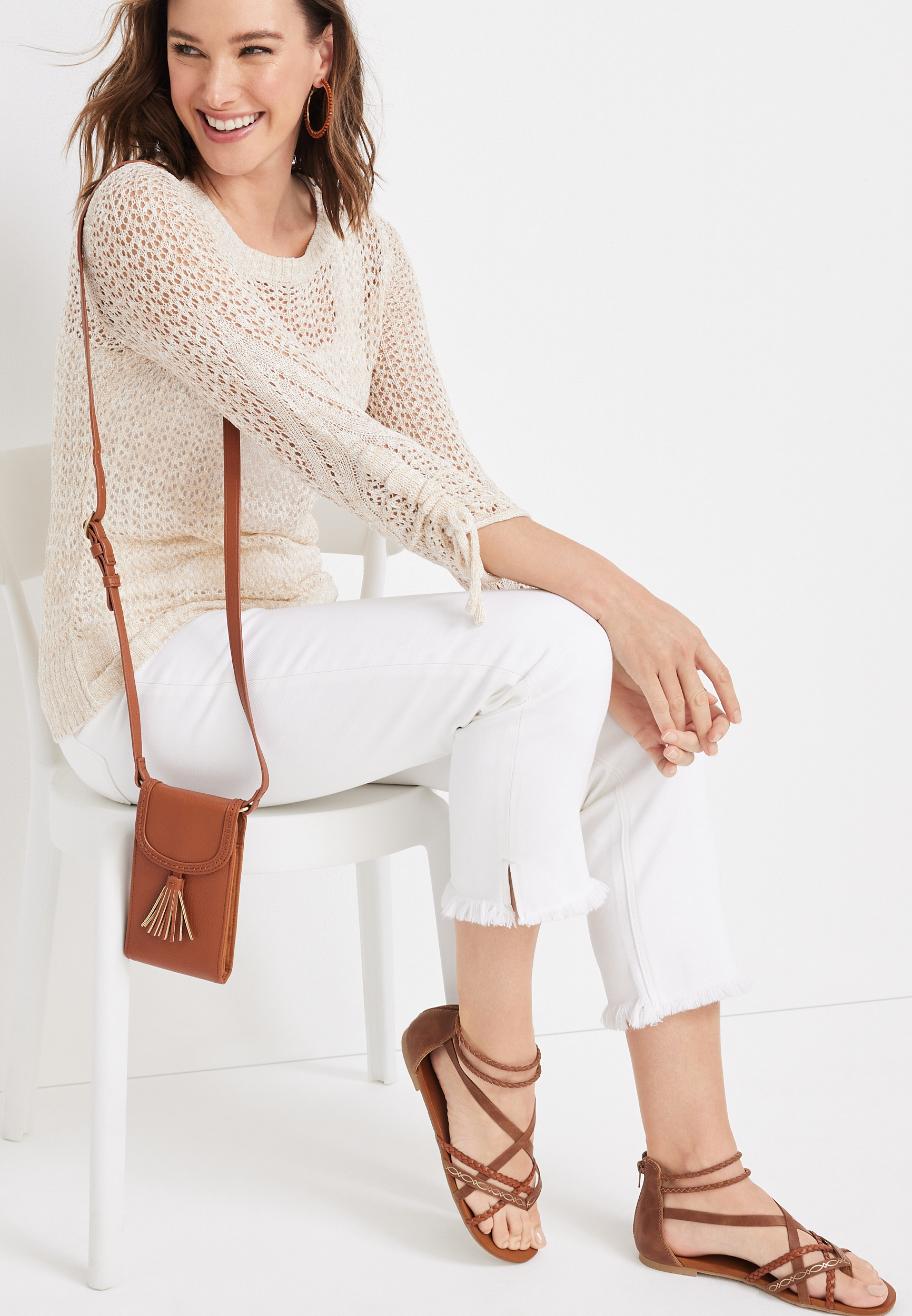 Open Stitch Cinch Sleeve Sweater, C2983, large