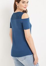 Eyelet Sleeve Cold Shoulder Tee, C5303, small