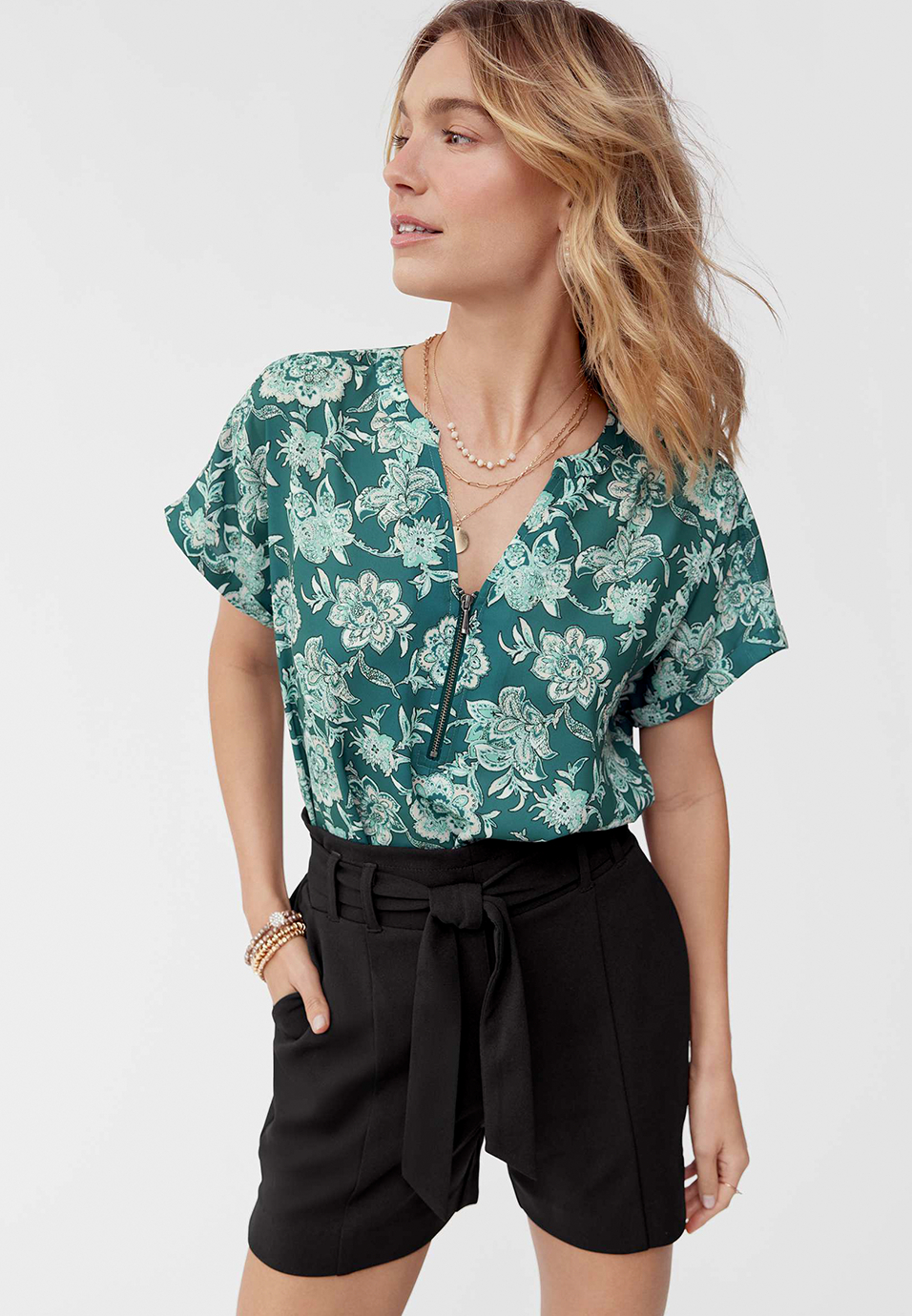 Ever Go Tie Waist Black High Rise 4in Short, C106, large