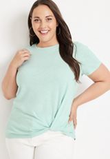 Plus Size 24/7 Austin Solid Knot Hem Tee, , small