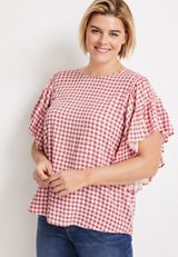 Plus Size Pink Gingham Flutter Sleeve Blouse, C5426, small
