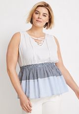 Plus Size Striped Peplum Tank Top, BLUE COMBO, small