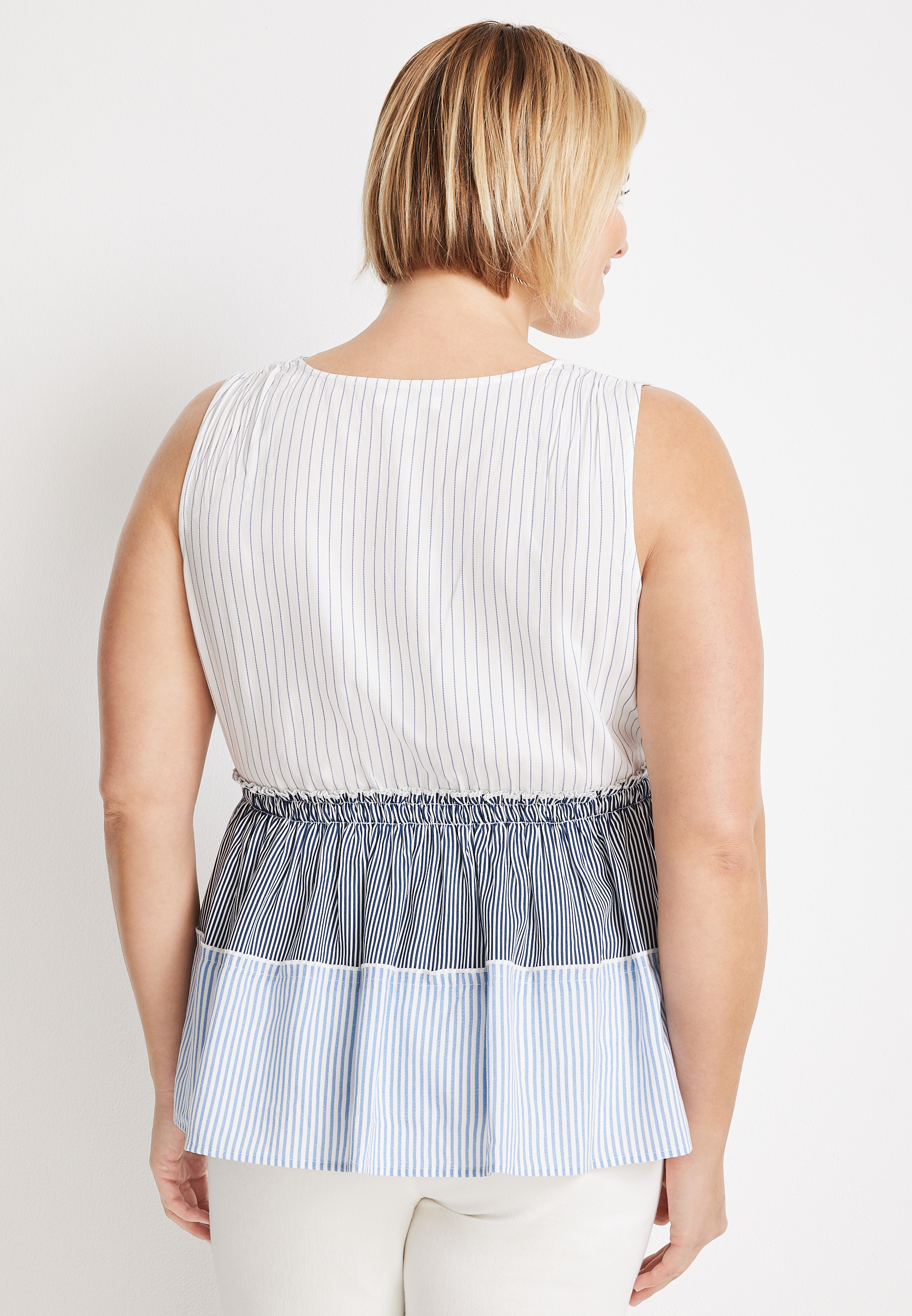 Plus Size Striped Peplum Tank Top, BLUE COMBO, large