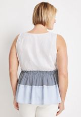 Plus Size Striped Peplum Tank Top, BLUE COMBO, small