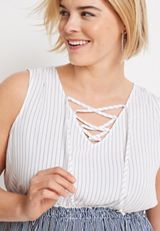 Plus Size Striped Peplum Tank Top, BLUE COMBO, small